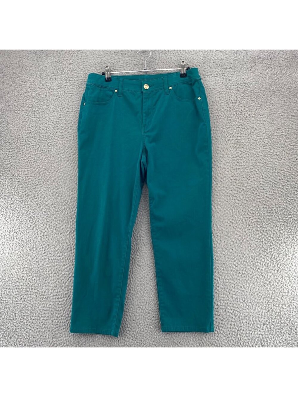 Chicos Jeans Womens 0.5 US 6 Green Sateen Slim Leg Crop Capri Stretch Pockets